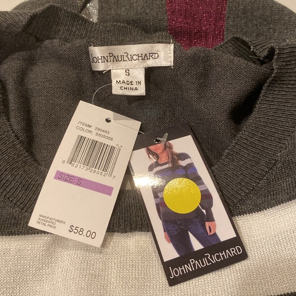 Small John Paul Richard gray striped sweater with sparkles - NWT - Picture 3 of 5